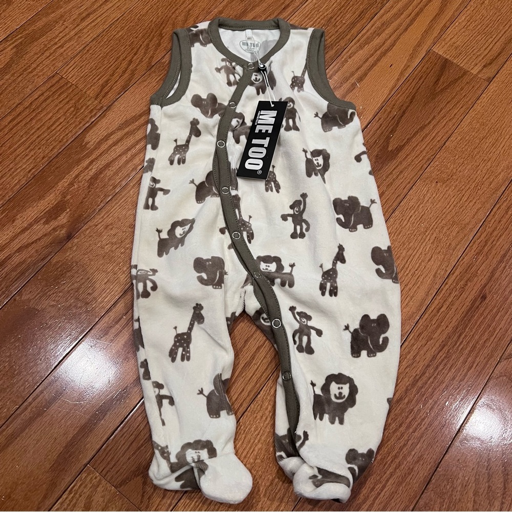 NWT Me Too Monkey Baby Girls Onesie Sleeveless Fleece Romper Size 3-6 Months